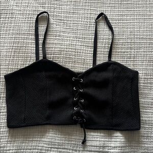 Zara- Black Lace-Up Crop Top